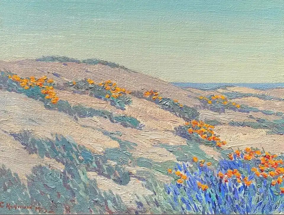 Granville Redmond, Coastal Poppies & Lupine, oil on canvas