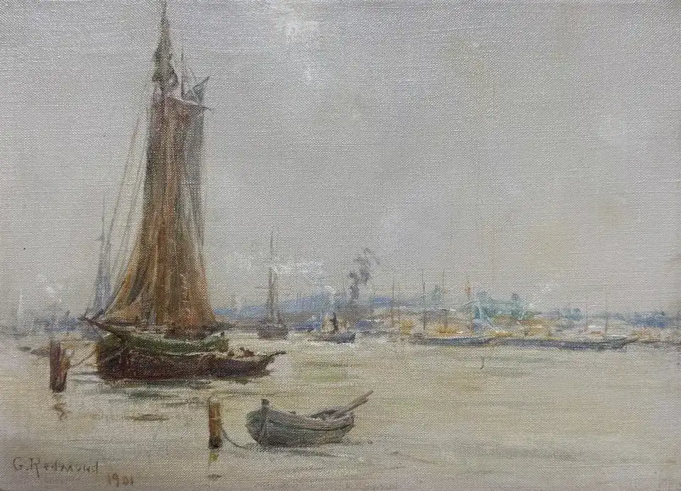 Granville Redmond, San Pedro Harbor, oil on canvas